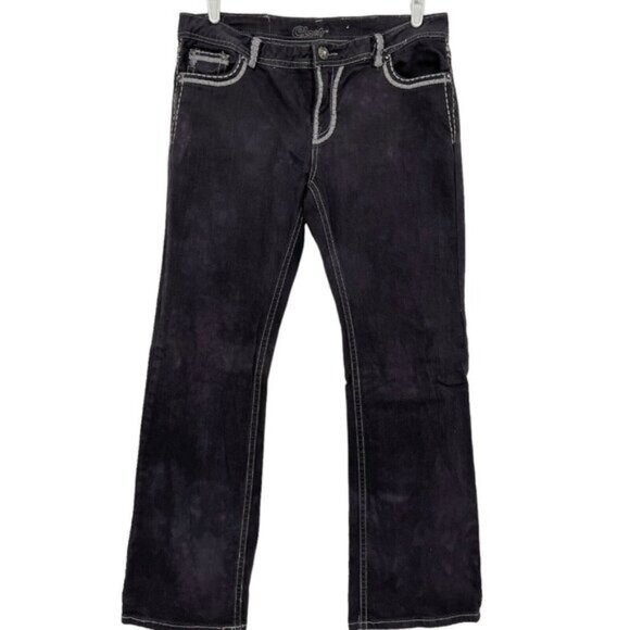 Clash Women's Embroidered Boot Cut Mid Rise Stretch Black/Lilac Jeans Size 15 - Picture 1 of 12